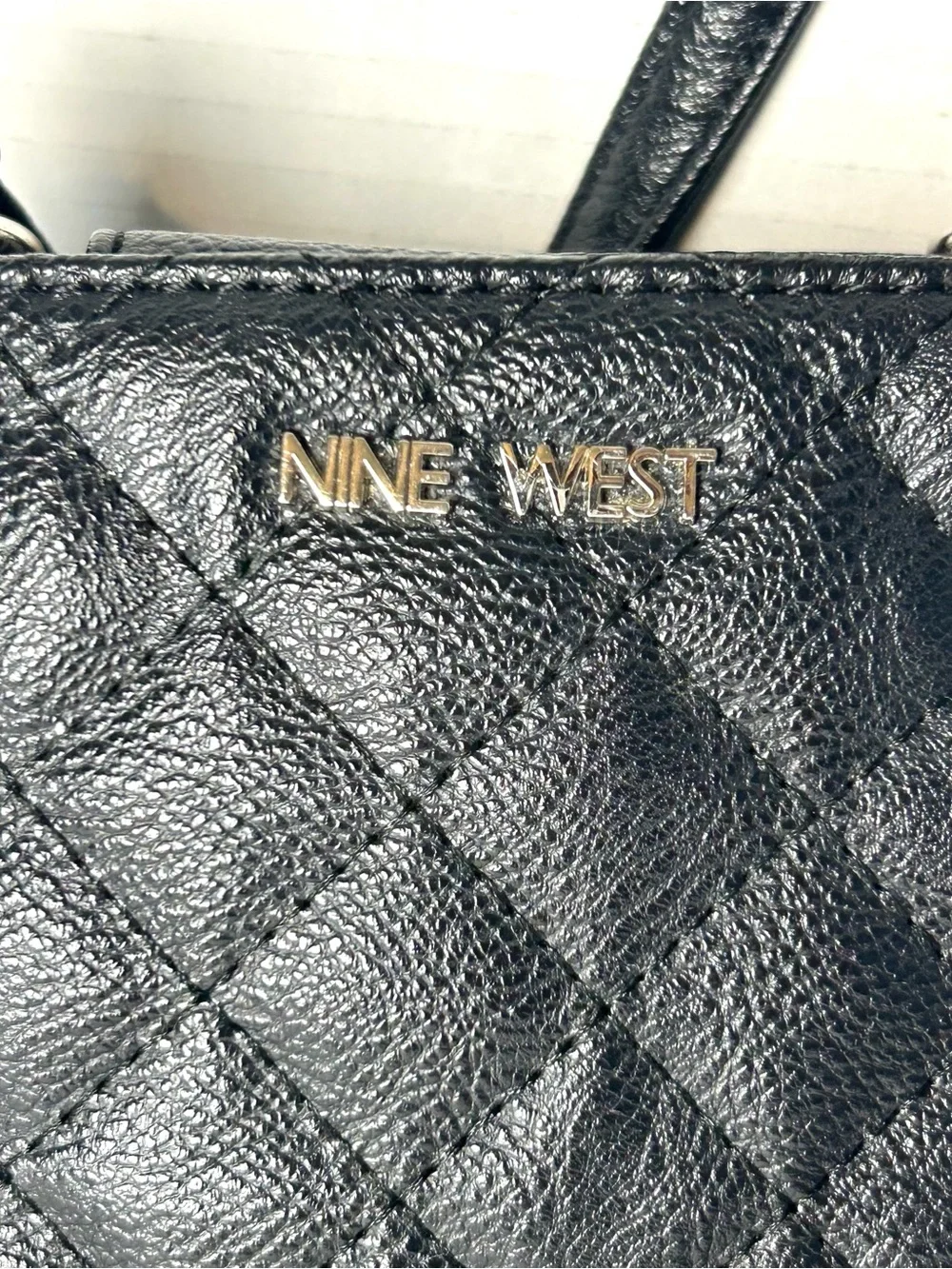 Nine West Bag Black Quilted Satchel Crossbody Design Shoulder Pocketbook Work